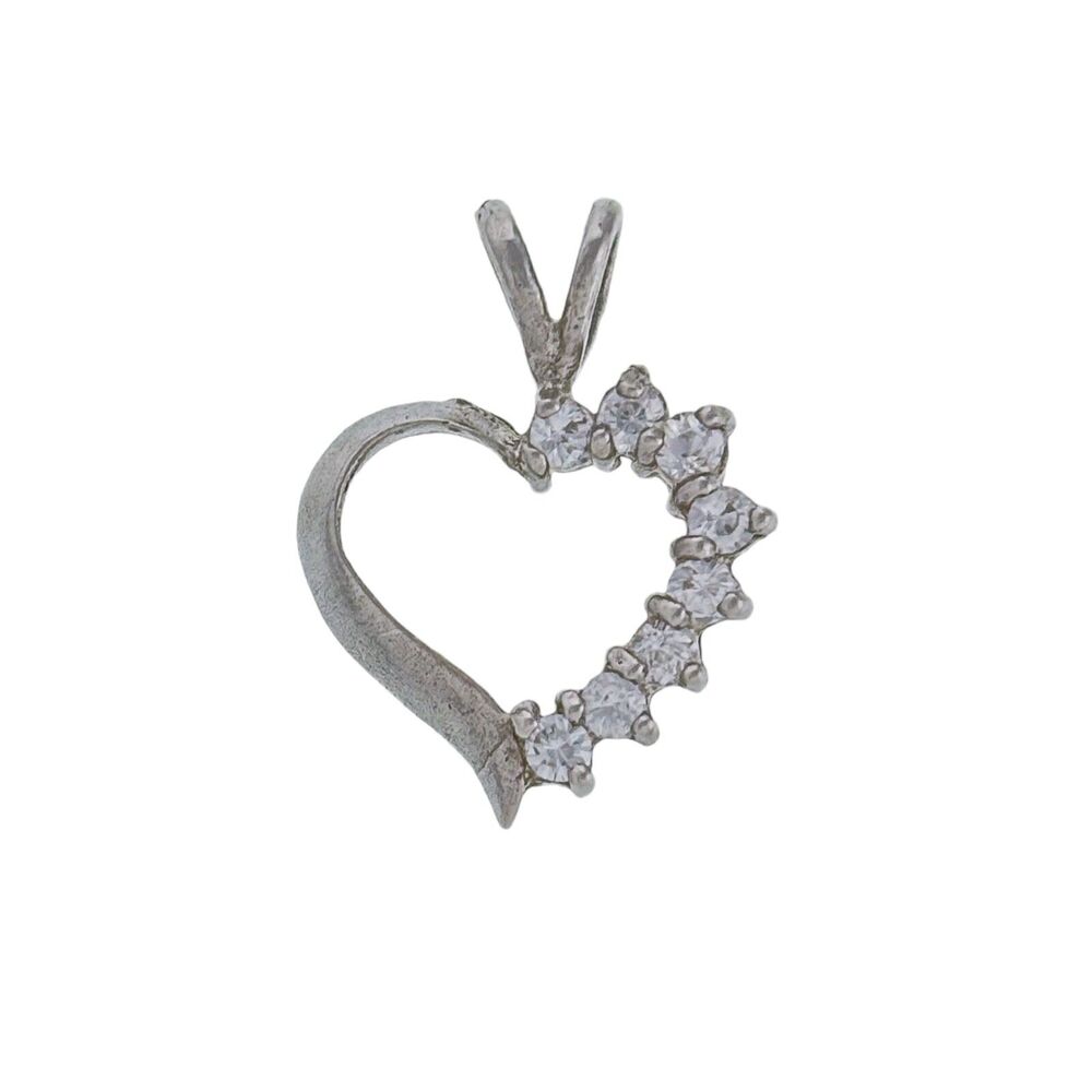 Cubic Zirconia Accent Open Heart Pendant | Estate Sterling Silver 925